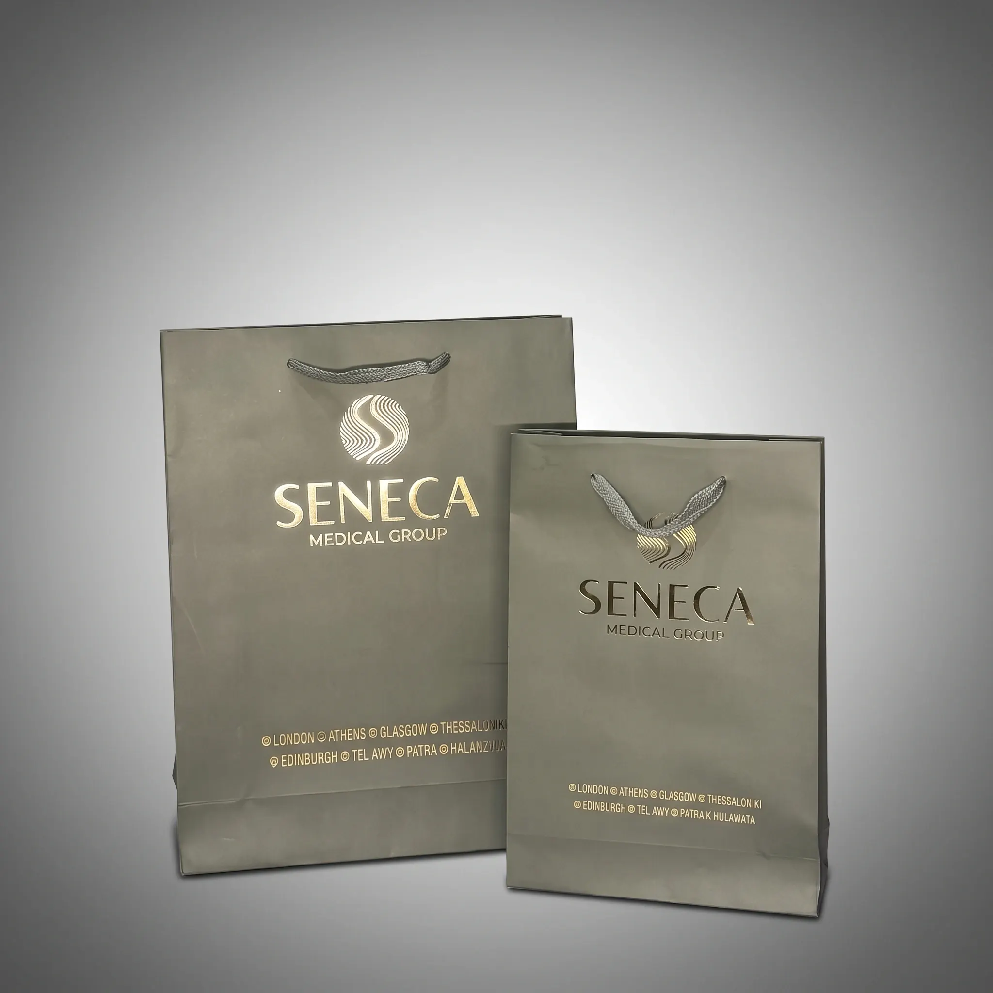 Χάρτινη σακούλα με εκτύπωση λογοτύπου — Seneca Medical Group | Laderos Bags